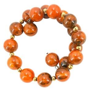 Rare Pumpkin Orange / Black Marbled Bakelite Wrap Bracelet Memory Wire Witchy